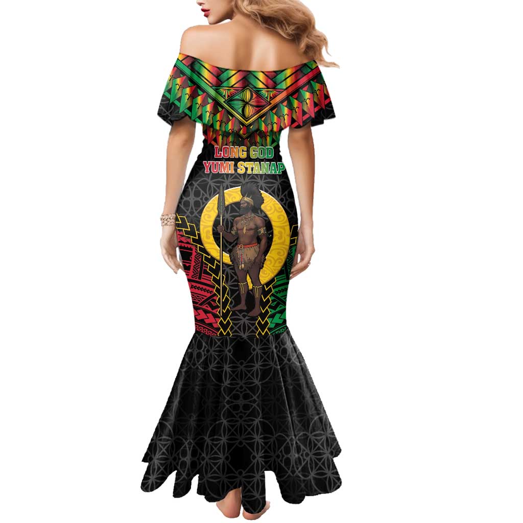 Vanuatu 45th Anniversary Independence Day Family Matching Mermaid Dress and Hawaiian Shirt Melanesian Warrior With Sand Drawing Pattern LT05 - Polynesian Pride