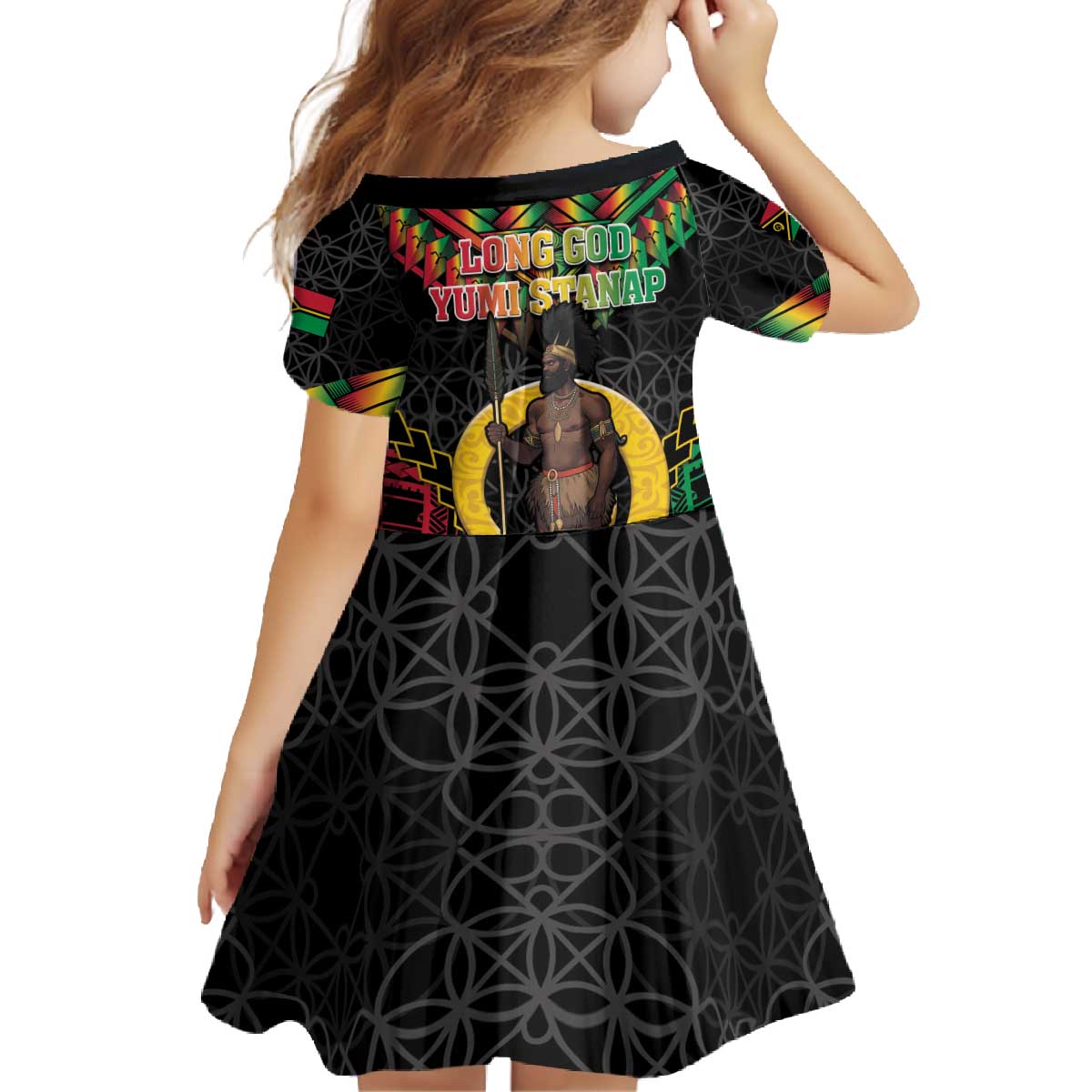 Vanuatu 45th Anniversary Independence Day Family Matching Off The Shoulder Long Sleeve Dress and Hawaiian Shirt Melanesian Warrior With Sand Drawing Pattern LT05