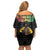 Vanuatu 45th Anniversary Independence Day Family Matching Off Shoulder Short Dress and Hawaiian Shirt Melanesian Warrior With Sand Drawing Pattern LT05