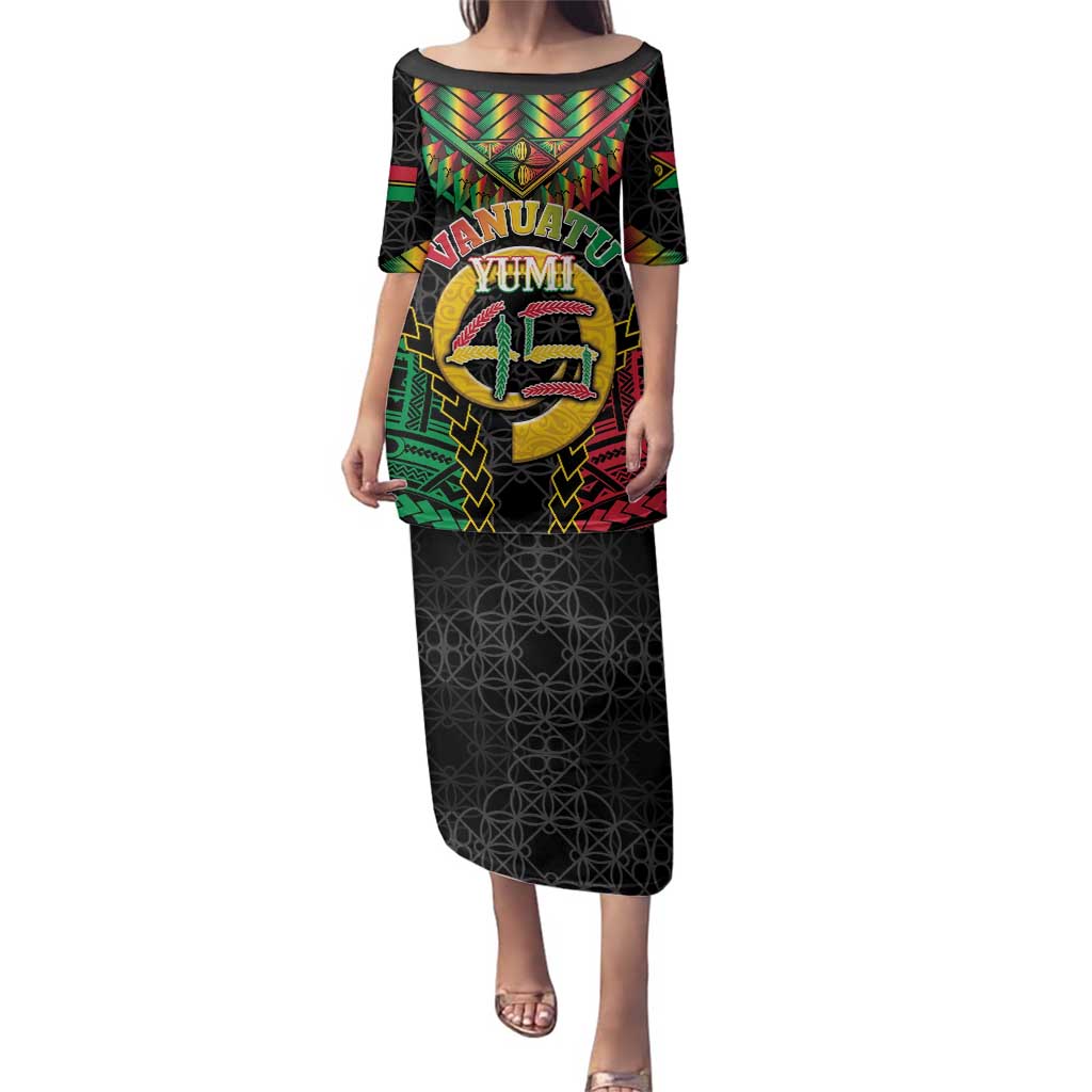 Vanuatu 45th Anniversary Independence Day Family Matching Puletasi and Hawaiian Shirt Melanesian Warrior With Sand Drawing Pattern LT05