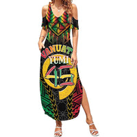 Vanuatu 45th Anniversary Independence Day Family Matching Summer Maxi Dress and Hawaiian Shirt Melanesian Warrior With Sand Drawing Pattern LT05