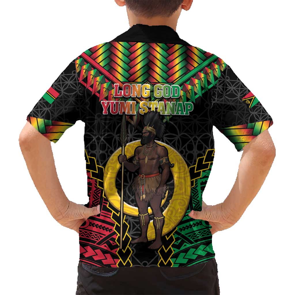 Vanuatu 45th Anniversary Independence Day Family Matching Tank Maxi Dress and Hawaiian Shirt Melanesian Warrior With Sand Drawing Pattern LT05