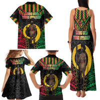 Vanuatu 45th Anniversary Independence Day Family Matching Tank Maxi Dress and Hawaiian Shirt Melanesian Warrior With Sand Drawing Pattern LT05