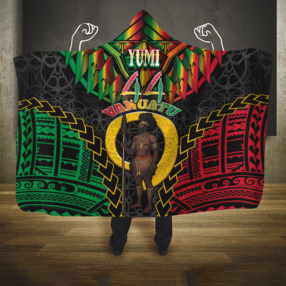 Vanuatu 44th Anniversary Independence Day Hooded Blanket Melanesian Warrior With Sand Drawing Pattern