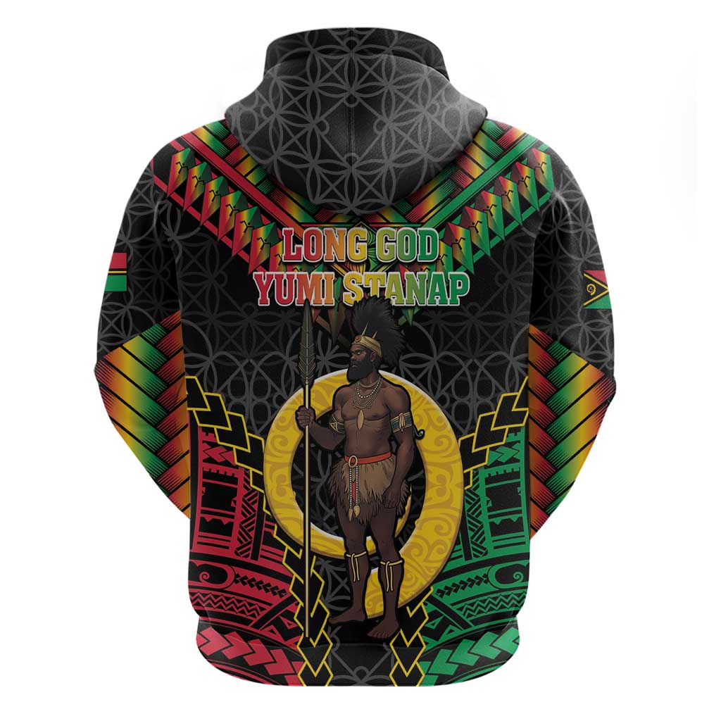 Vanuatu 45th Anniversary Independence Day Hoodie Melanesian Warrior With Sand Drawing Pattern LT05
