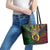 Vanuatu 44th Anniversary Independence Day Leather Tote Bag Melanesian Warrior With Sand Drawing Pattern