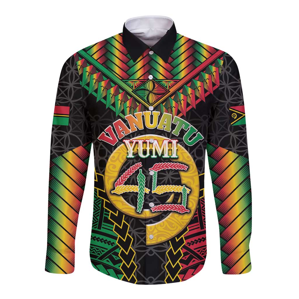 Vanuatu 45th Anniversary Independence Day Long Sleeve Button Shirt Melanesian Warrior With Sand Drawing Pattern LT05