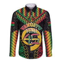 Vanuatu 45th Anniversary Independence Day Long Sleeve Button Shirt Melanesian Warrior With Sand Drawing Pattern LT05