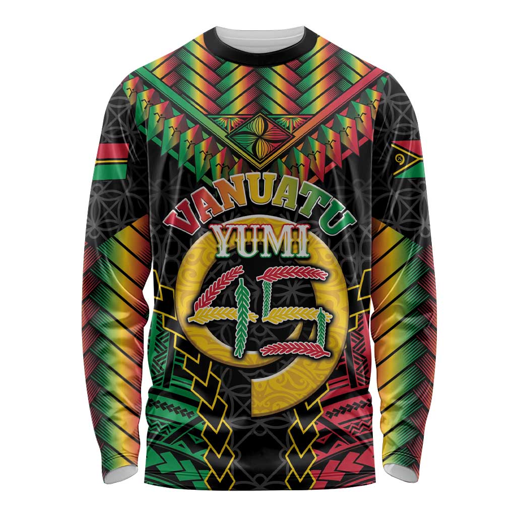 Vanuatu 45th Anniversary Independence Day Long Sleeve Shirt Melanesian Warrior With Sand Drawing Pattern LT05