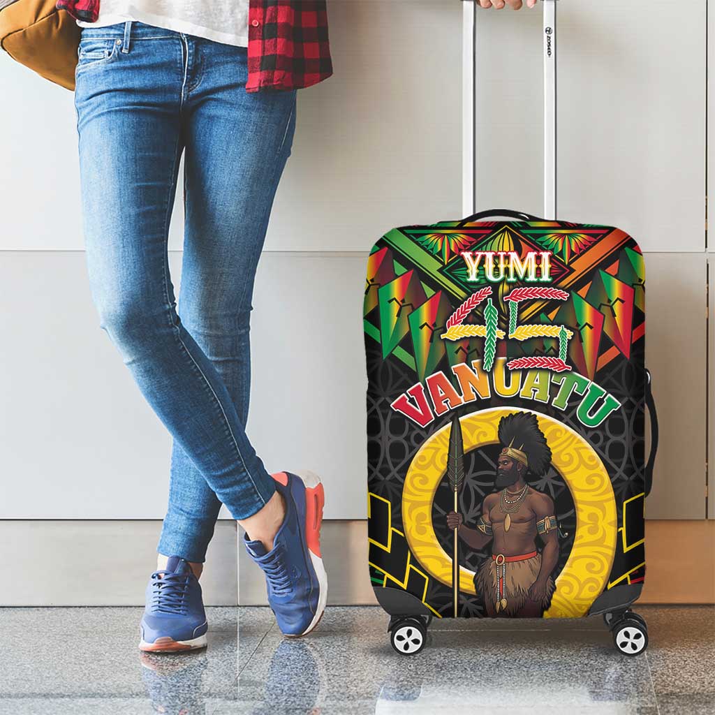 Vanuatu 45th Anniversary Independence Day Luggage Cover Melanesian Warrior With Sand Drawing Pattern LT05