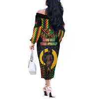 Vanuatu 45th Anniversary Independence Day Off The Shoulder Long Sleeve Dress Melanesian Warrior With Sand Drawing Pattern LT05