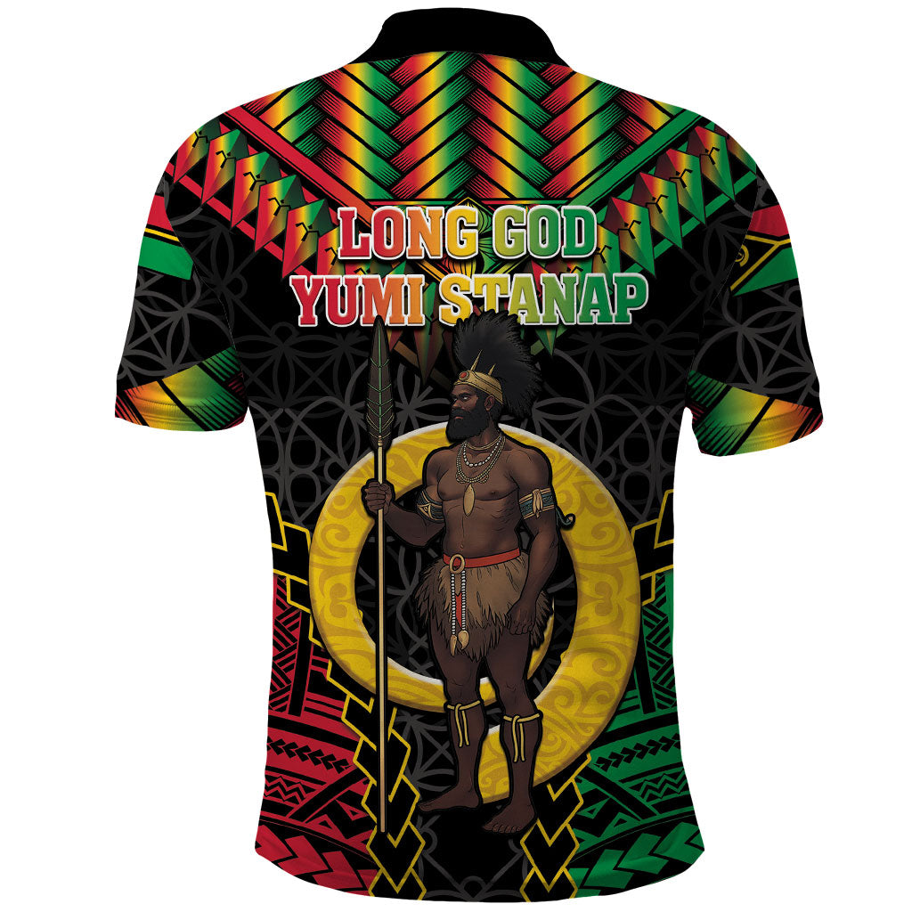 Vanuatu 46th Anniversary Independence Day Polo Shirt Melanesian Warrior With Sand Drawing Pattern LT05 - Polynesian Pride