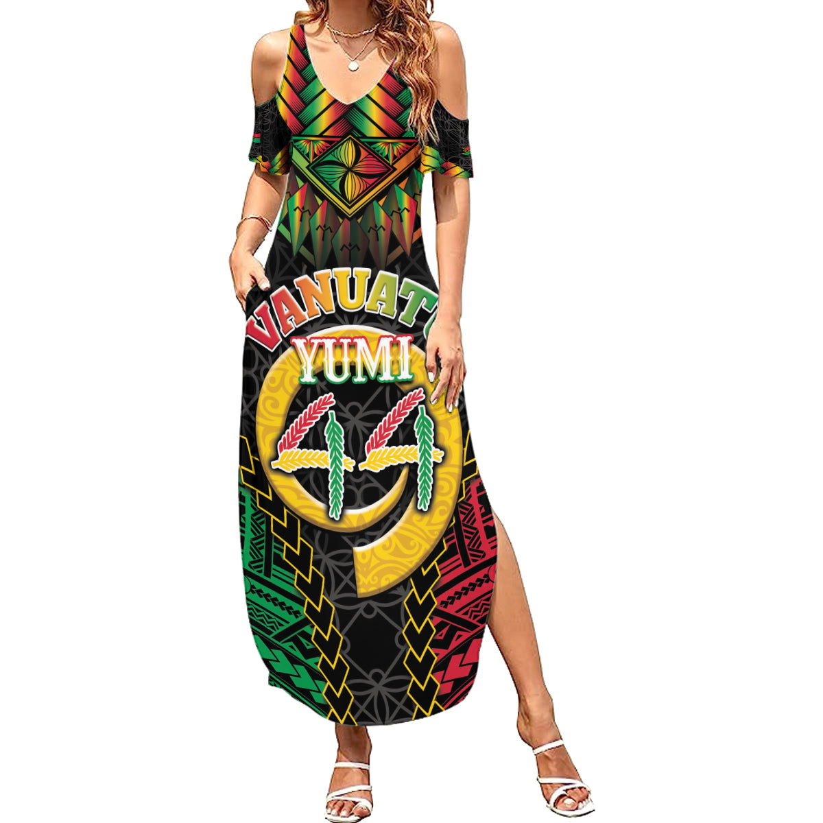 Vanuatu 44th Anniversary Independence Day Summer Maxi Dress Melanesian Warrior With Sand Drawing Pattern