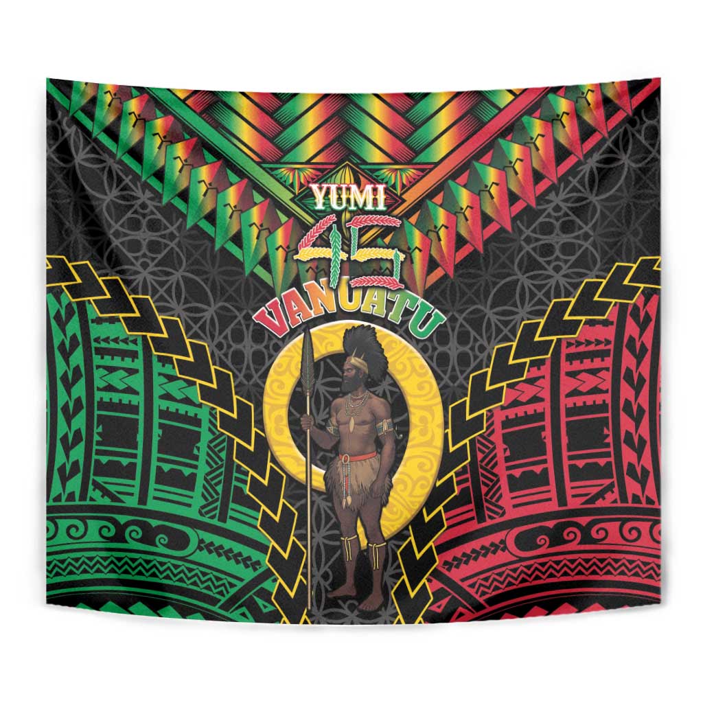 Vanuatu 45th Anniversary Independence Day Tapestry Melanesian Warrior With Sand Drawing Pattern LT05
