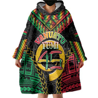 Vanuatu 45th Anniversary Independence Day Wearable Blanket Hoodie Melanesian Warrior With Sand Drawing Pattern LT05