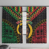 Vanuatu 45th Anniversary Independence Day Window Curtain Melanesian Warrior With Sand Drawing Pattern LT05