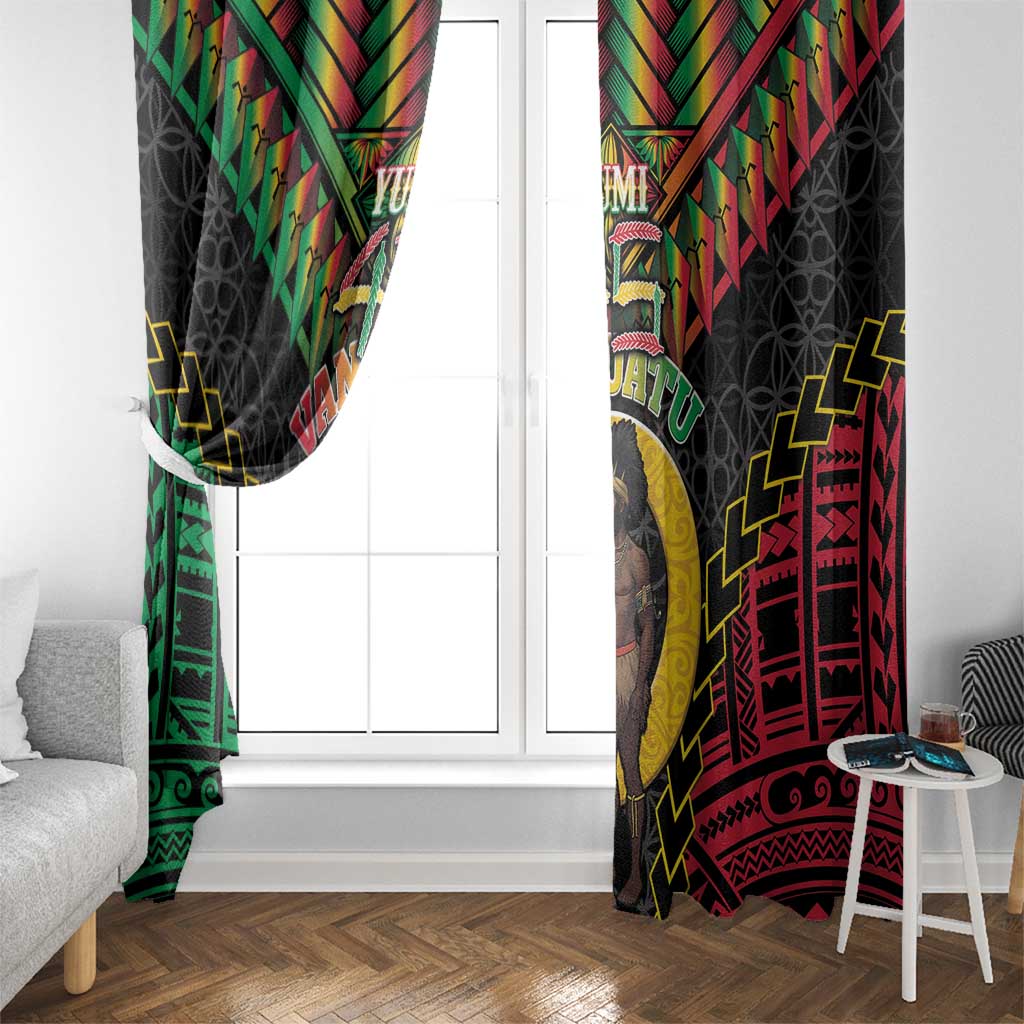Vanuatu 45th Anniversary Independence Day Window Curtain Melanesian Warrior With Sand Drawing Pattern LT05
