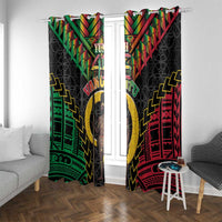 Vanuatu 45th Anniversary Independence Day Window Curtain Melanesian Warrior With Sand Drawing Pattern LT05