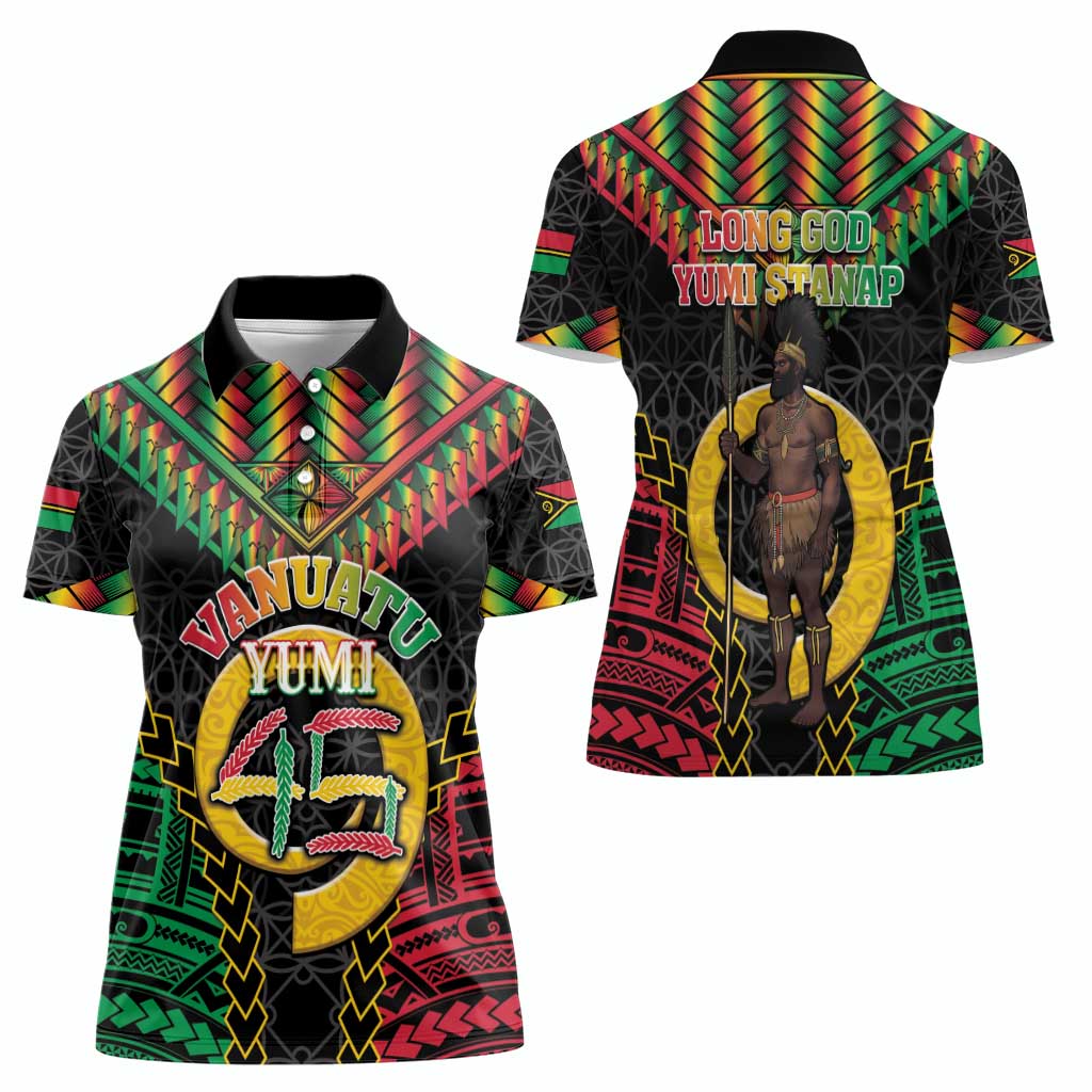 Vanuatu 45th Anniversary Independence Day Women Polo Shirt Melanesian Warrior With Sand Drawing Pattern LT05