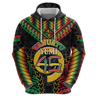 Vanuatu 45th Anniversary Independence Day Zip Hoodie Melanesian Warrior With Sand Drawing Pattern LT05