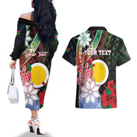 Personalised Vanuatu Shefa Day Couples Matching Off The Shoulder Long Sleeve Dress and Hawaiian Shirt Floral Pattern