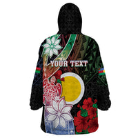 Personalised Vanuatu Shefa Day Wearable Blanket Hoodie Floral Pattern