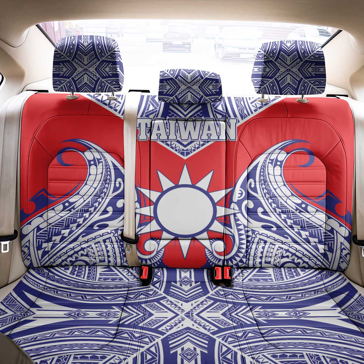 Taiwan Back Car Seat Cover Austronesian Tribal Tattoo Red - Polynesian Pride