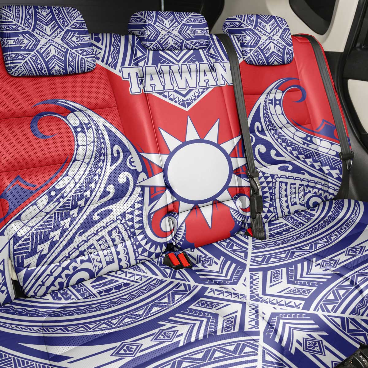 Taiwan Back Car Seat Cover Austronesian Tribal Tattoo Red - Polynesian Pride