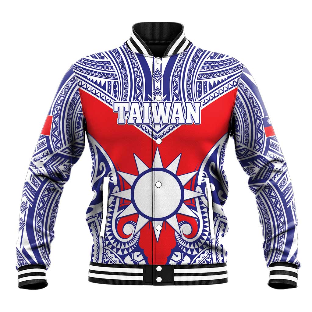 Personalised Taiwan Baseball Jacket Austronesian Tribal Tattoo Red - Polynesian Pride