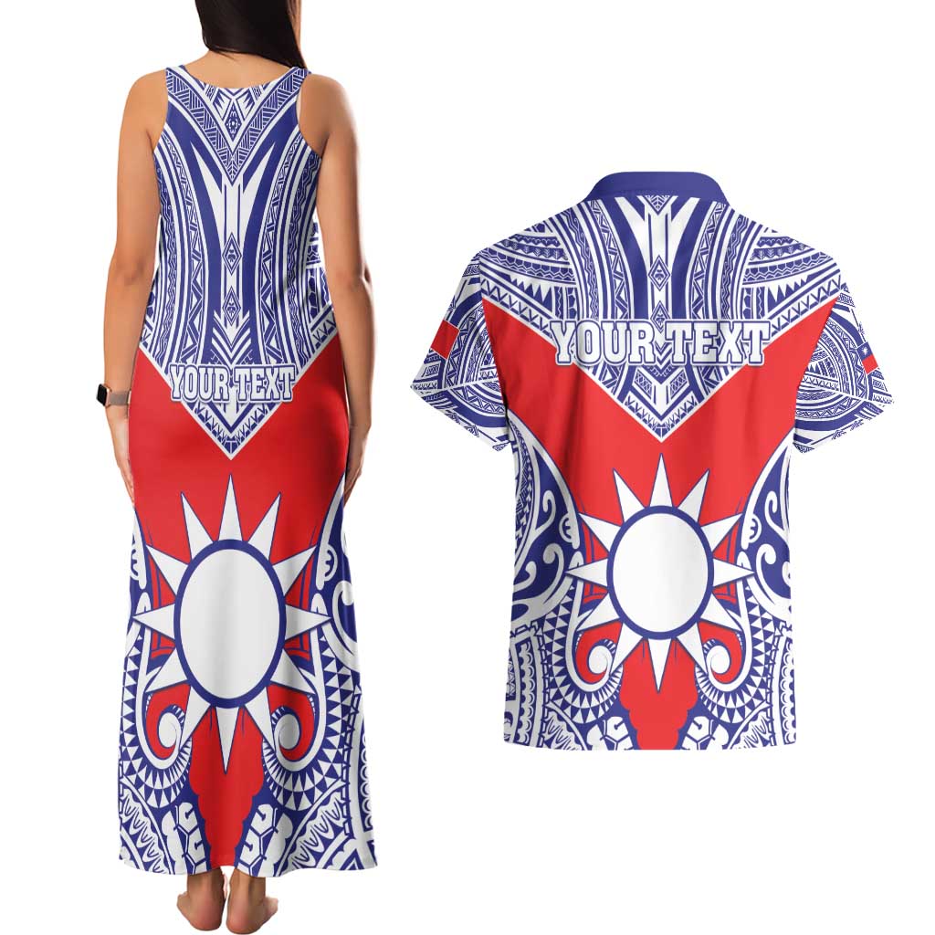 Personalised Taiwan Couples Matching Tank Maxi Dress and Hawaiian Shirt Austronesian Tribal Tattoo Red - Polynesian Pride