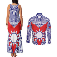 Personalised Taiwan Couples Matching Tank Maxi Dress and Long Sleeve Button Shirt Austronesian Tribal Tattoo Red - Polynesian Pride