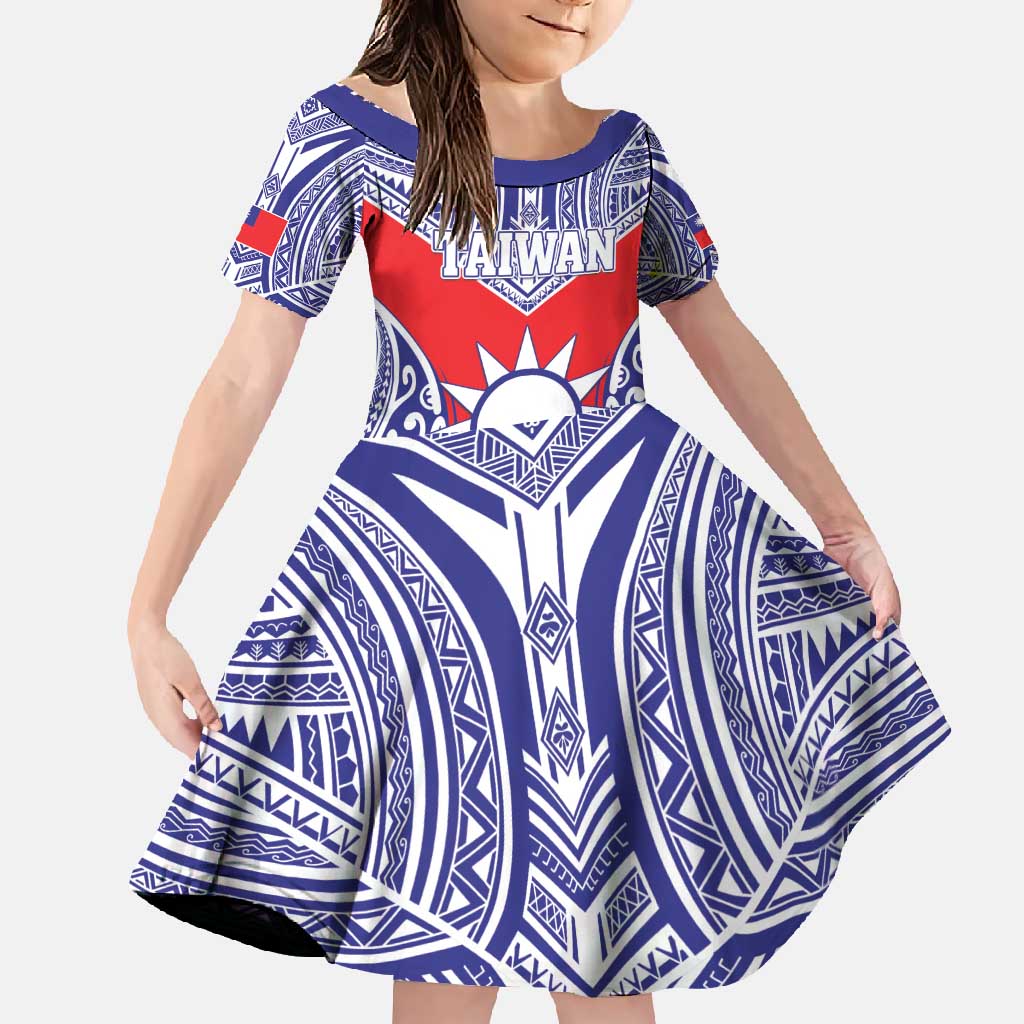 Personalised Taiwan Family Matching Long Sleeve Bodycon Dress and Hawaiian Shirt Austronesian Tribal Tattoo Red LT05 Daughter's Dress Red - Polynesian Pride