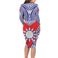 Personalised Taiwan Family Matching Long Sleeve Bodycon Dress and Hawaiian Shirt Austronesian Tribal Tattoo Red LT05 - Polynesian Pride