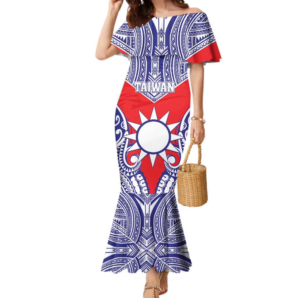 Personalised Taiwan Family Matching Mermaid Dress and Hawaiian Shirt Austronesian Tribal Tattoo Red LT05 Mom's Dress Red - Polynesian Pride