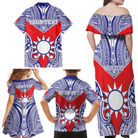 Personalised Taiwan Family Matching Off Shoulder Maxi Dress and Hawaiian Shirt Austronesian Tribal Tattoo Red - Polynesian Pride