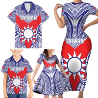 Personalised Taiwan Family Matching Short Sleeve Bodycon Dress and Hawaiian Shirt Austronesian Tribal Tattoo Red LT05 - Polynesian Pride