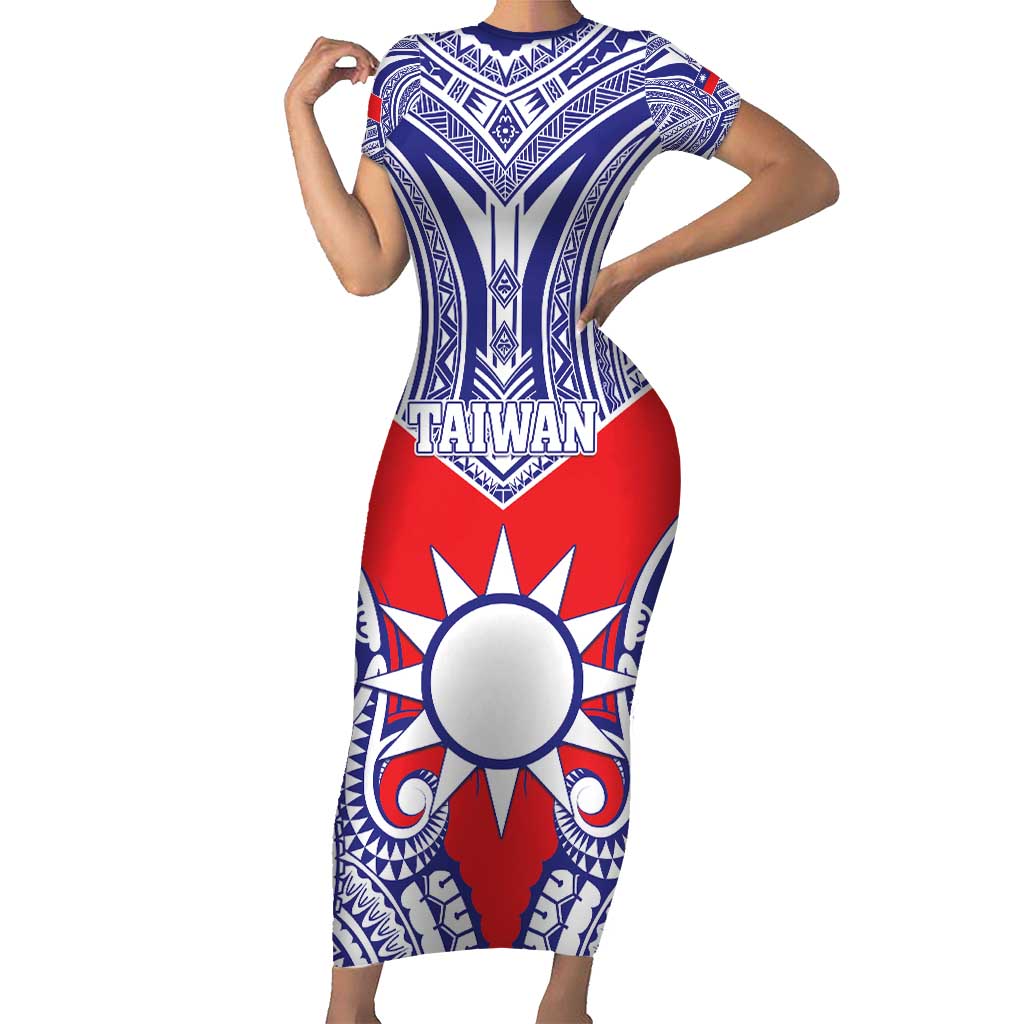Personalised Taiwan Family Matching Short Sleeve Bodycon Dress and Hawaiian Shirt Austronesian Tribal Tattoo Red LT05 Mom's Dress Red - Polynesian Pride