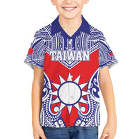 Personalised Taiwan Family Matching Short Sleeve Bodycon Dress and Hawaiian Shirt Austronesian Tribal Tattoo Red LT05 Son's Shirt Red - Polynesian Pride