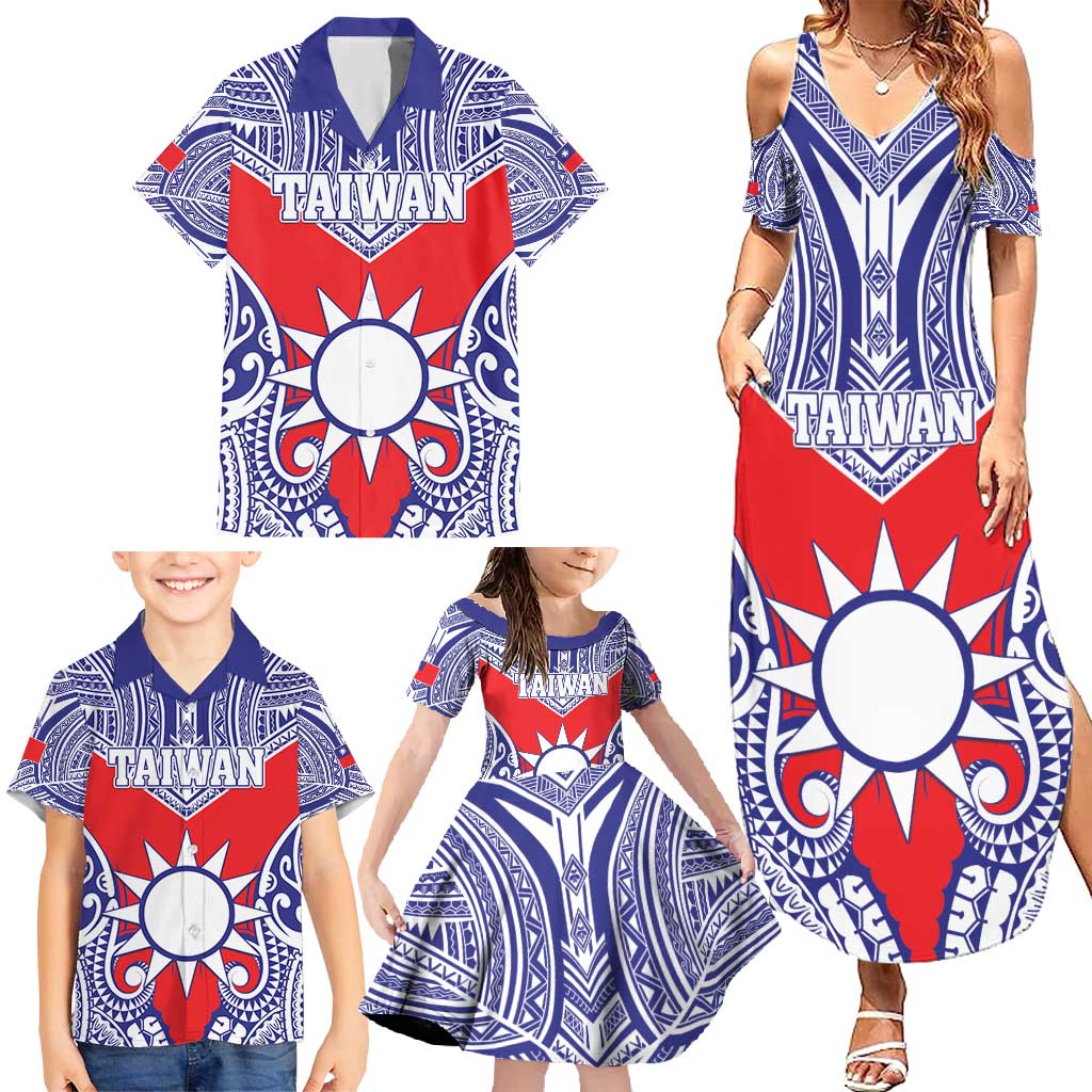 Personalised Taiwan Family Matching Summer Maxi Dress and Hawaiian Shirt Austronesian Tribal Tattoo Red - Polynesian Pride
