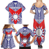 Personalised Taiwan Family Matching Summer Maxi Dress and Hawaiian Shirt Austronesian Tribal Tattoo Red - Polynesian Pride