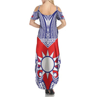 Personalised Taiwan Family Matching Summer Maxi Dress and Hawaiian Shirt Austronesian Tribal Tattoo Red - Polynesian Pride