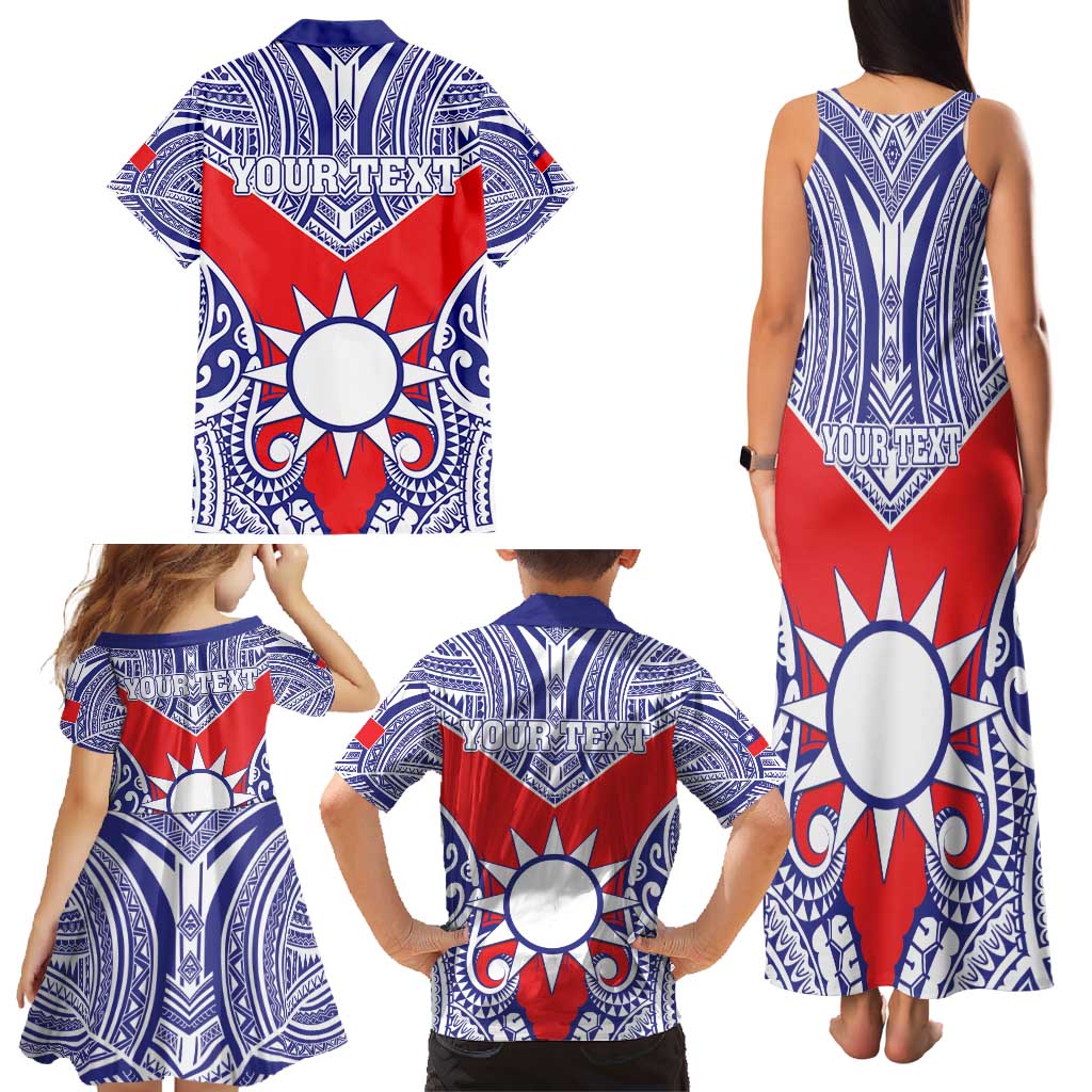 Personalised Taiwan Family Matching Tank Maxi Dress and Hawaiian Shirt Austronesian Tribal Tattoo Red - Polynesian Pride