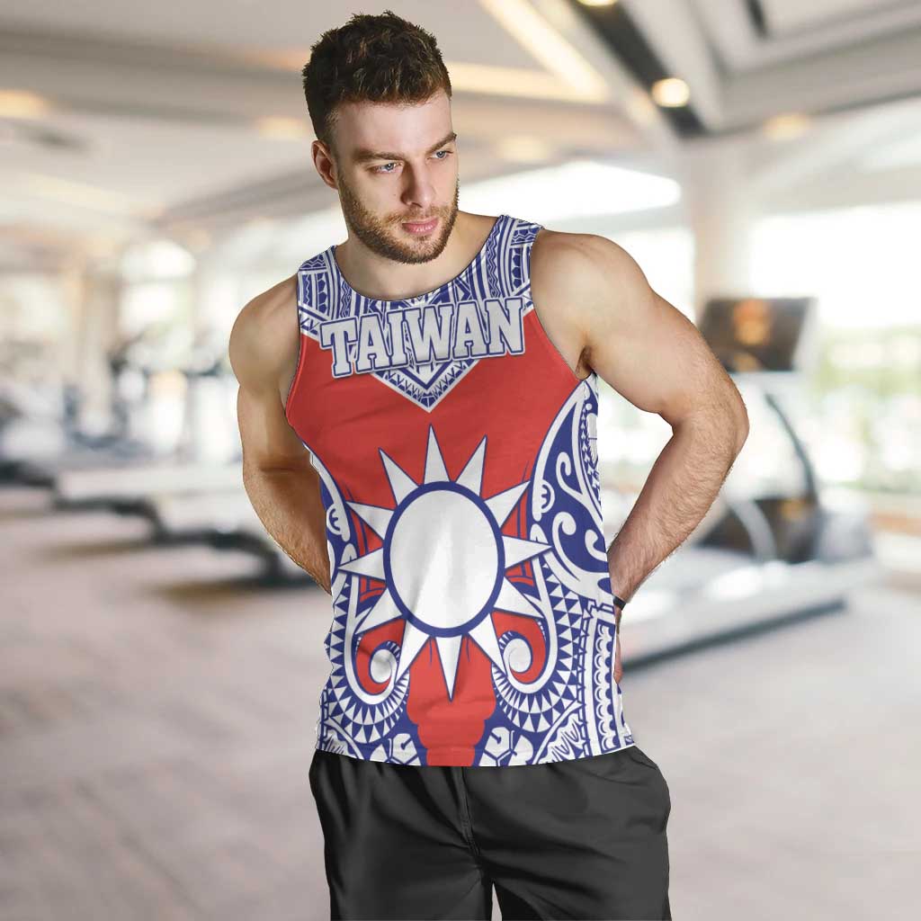 Personalised Taiwan Men Tank Top Austronesian Tribal Tattoo Red - Polynesian Pride