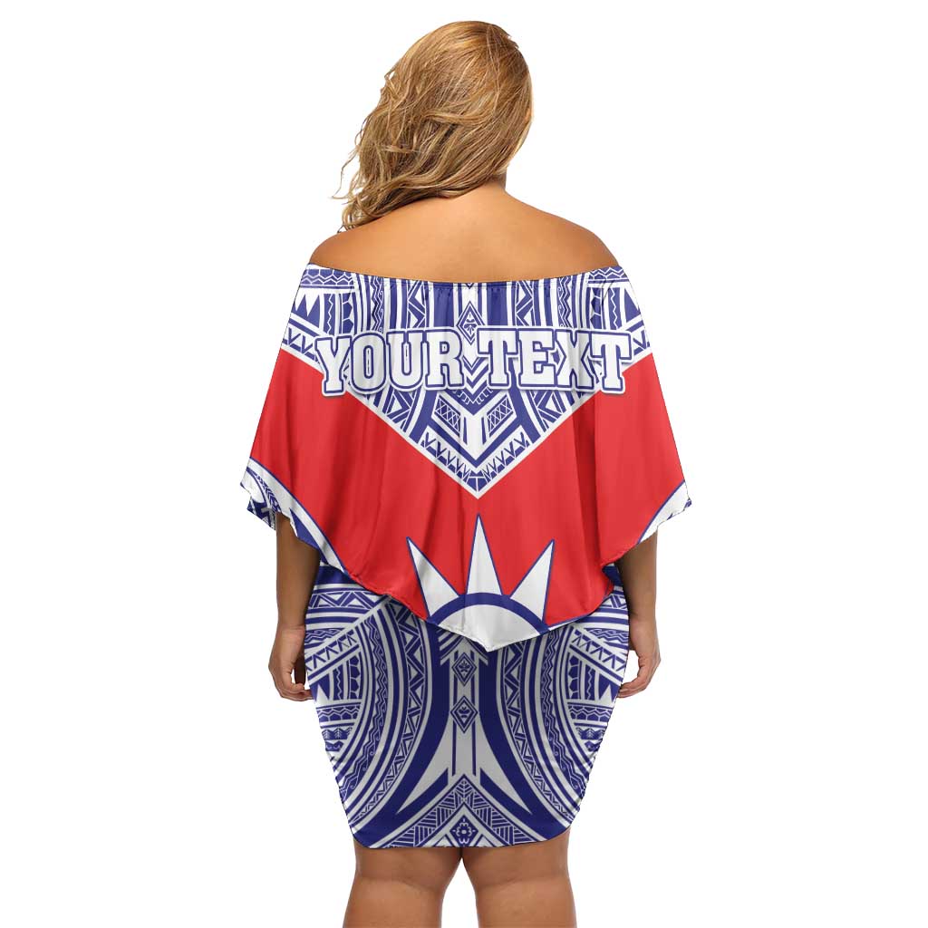 Personalised Taiwan Off Shoulder Short Dress Austronesian Tribal Tattoo Red - Polynesian Pride