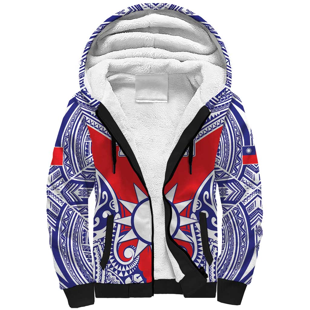 Personalised Taiwan Sherpa Hoodie Austronesian Tribal Tattoo Red - Polynesian Pride