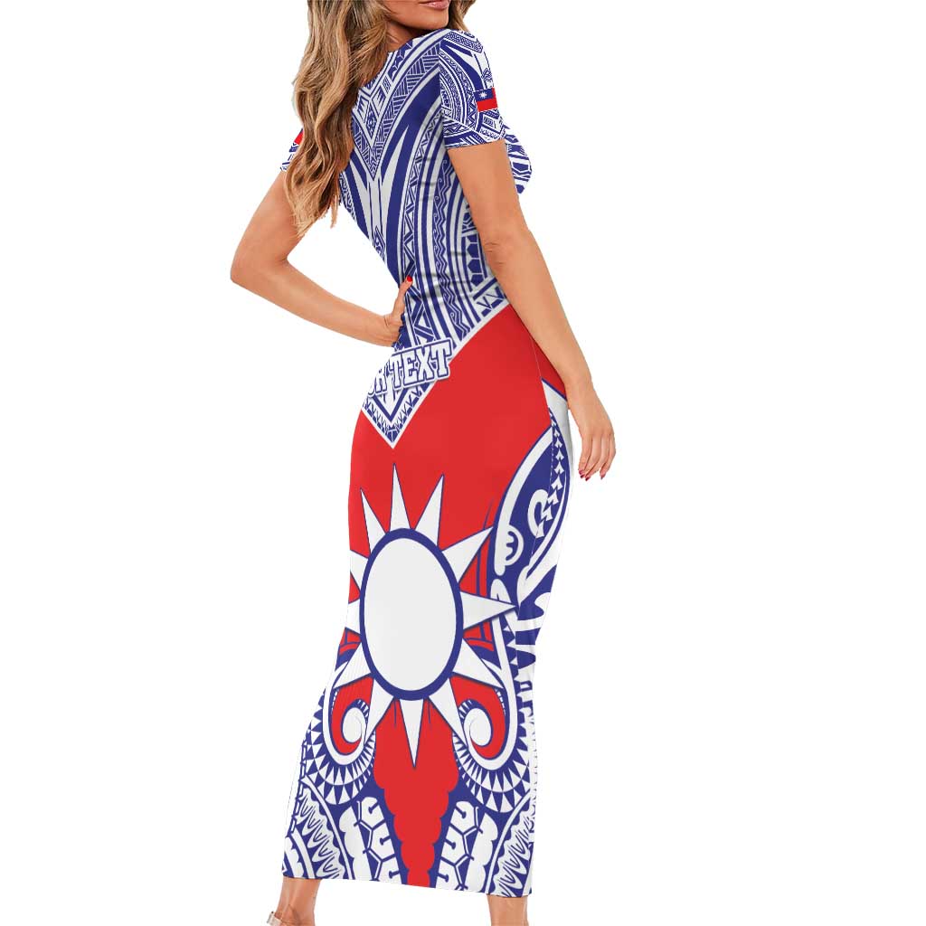 Personalised Taiwan Short Sleeve Bodycon Dress Austronesian Tribal Tattoo Red - Polynesian Pride