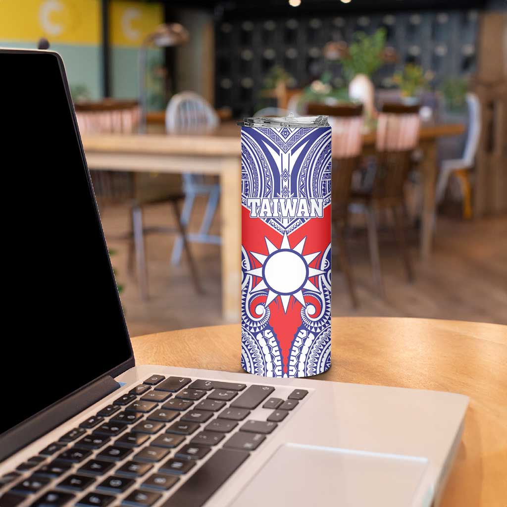 Personalised Taiwan Skinny Tumbler Austronesian Tribal Tattoo Red - Polynesian Pride