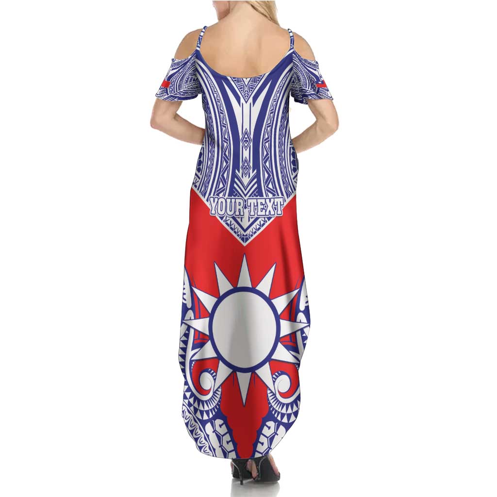 Personalised Taiwan Summer Maxi Dress Austronesian Tribal Tattoo Red - Polynesian Pride