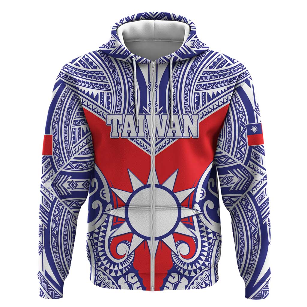 Personalised Taiwan Zip Hoodie Austronesian Tribal Tattoo Red - Polynesian Pride