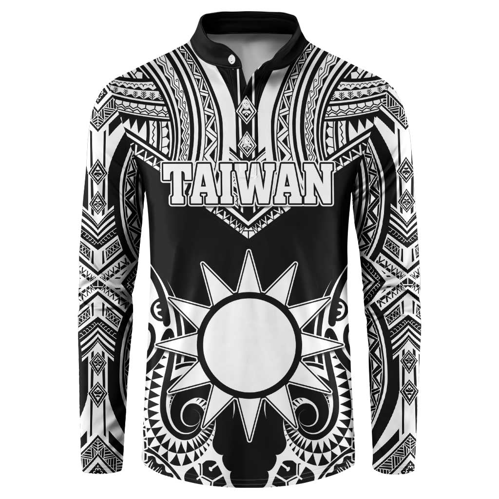 Personalised Taiwan Button Sweatshirt Austronesian Tribal Tattoo Black - Polynesian Pride